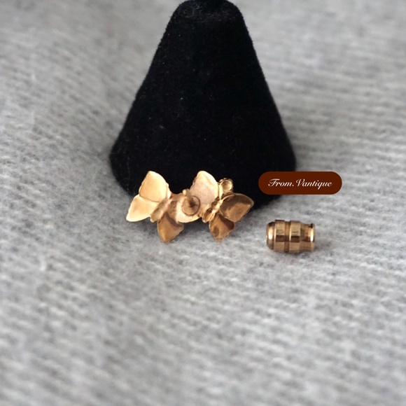 🦋 VINTAGE 2 Rose Gold Butterflies with Crystal Earring / Pin 🧷 - Picture 5 of 6